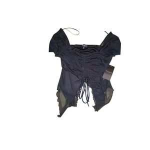 Mixed Tgreada Black Ruched Short Sleeve Top Size Medium Nwt